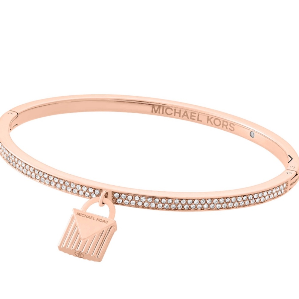 MICHAEL KORS Color Crush Rose Gold Bangle Bracelet Padlock Crystals